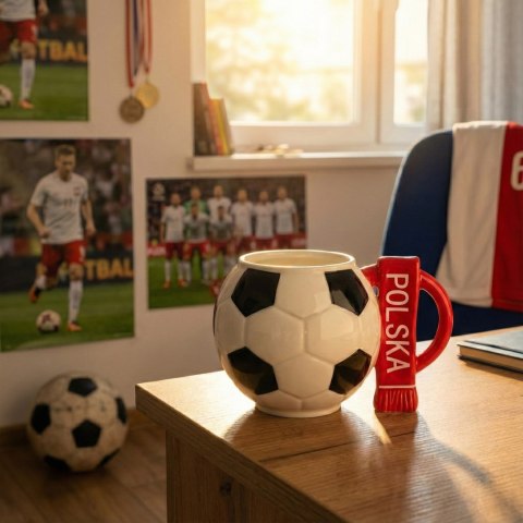 Kubek piłka z szalikiem - Polska i podkładka piłkarska - XXL 700 ml