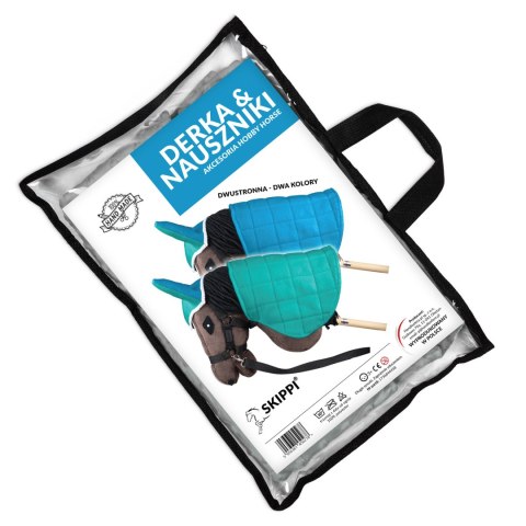 Derka dwustronna i nauszniki Skippi dla Hobby Horse - niebieska i miętowa