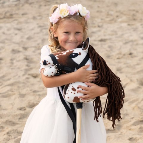 Skippi Hobby Horse A5 w brązowe łaty - koń na kiju - kantar wodze zestawie