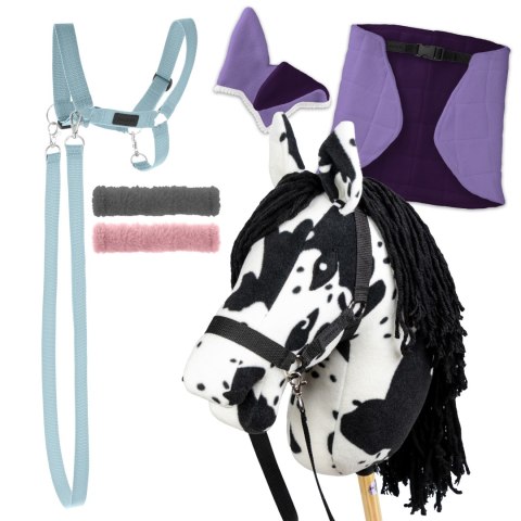 Zestaw Skippi - Hobby Horse Karo - srokaty - Derka wrzos - Kantar błękitny