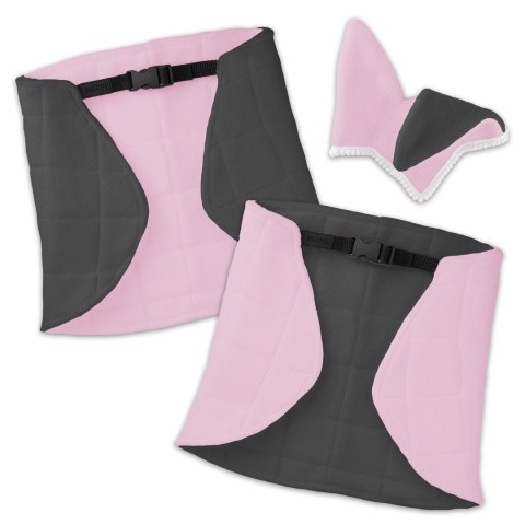 Derka dwustronna i nauszniki Skippi dla Hobby Horse - różowa i szara