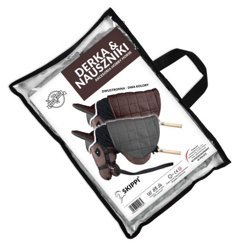 Derka dwustronna i nauszniki Skippi dla Hobby Horse - szary i brązowy