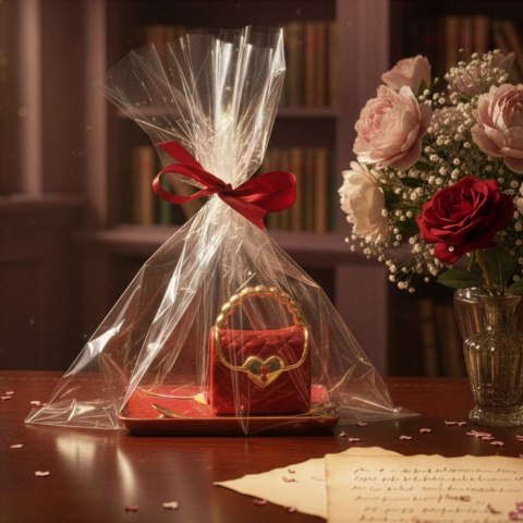 Kubek Torebka z talerzykiem i łyżeczką serce - prezent dla Kobiety