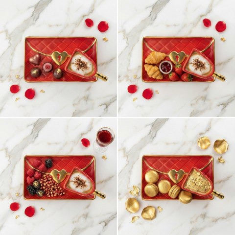 Kubek Torebka z talerzykiem i łyżeczką serce - prezent dla Kobiety